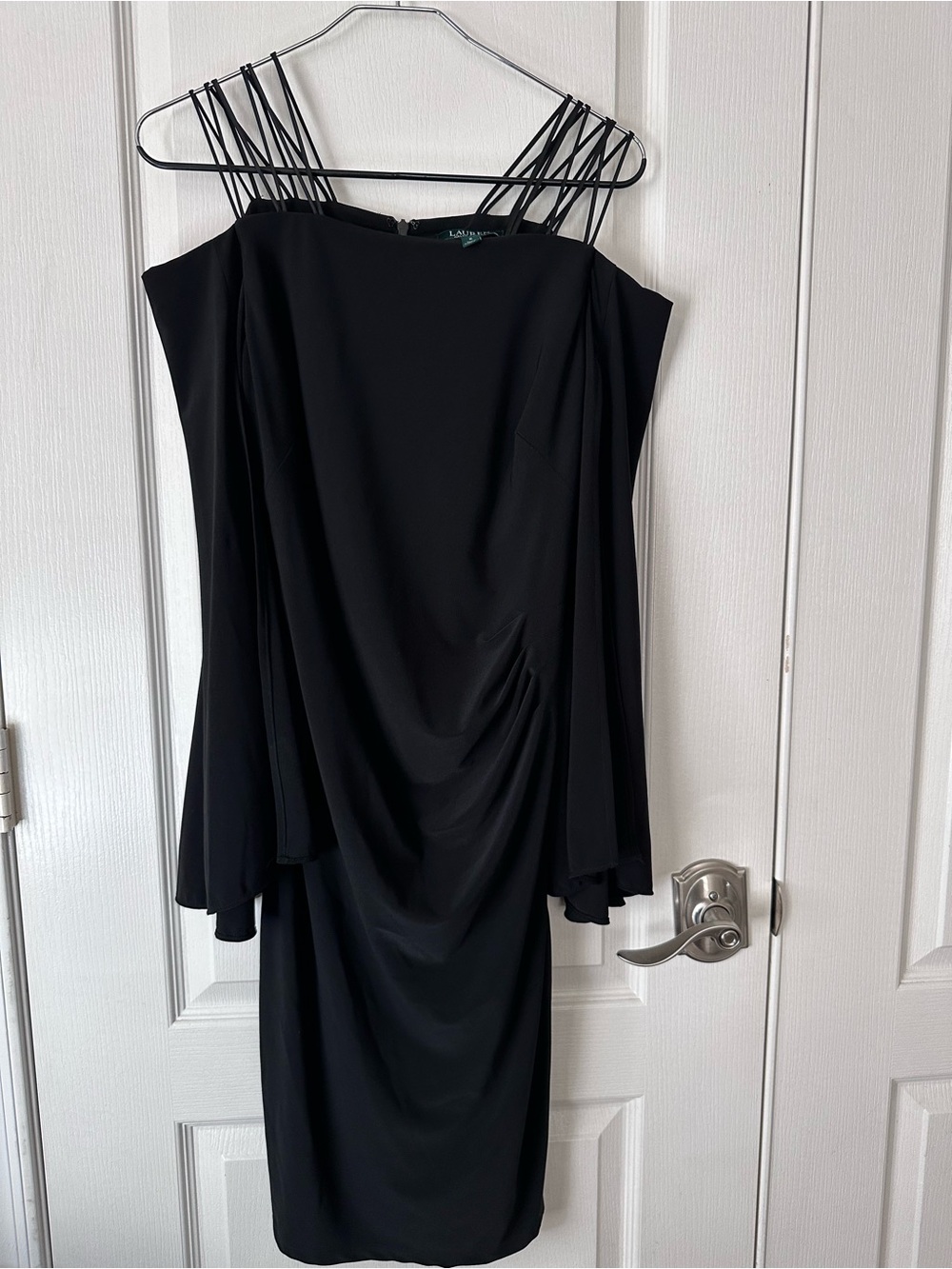 Lauren Ralph Lauren Black One-Shoulder Cocktail Dress with Multi-Strap Detail